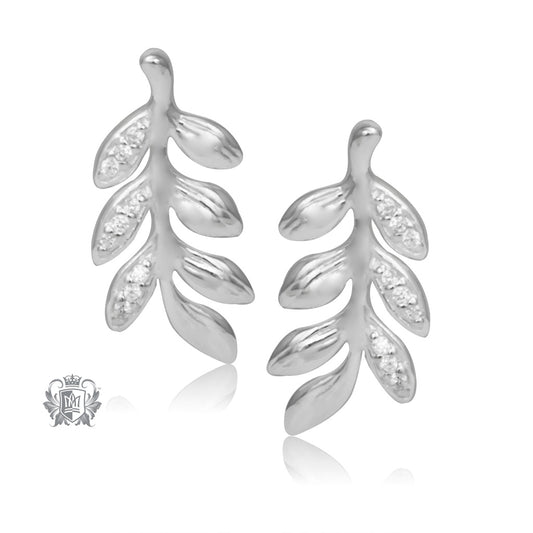 Pave Olive Leaf Stud Earrings