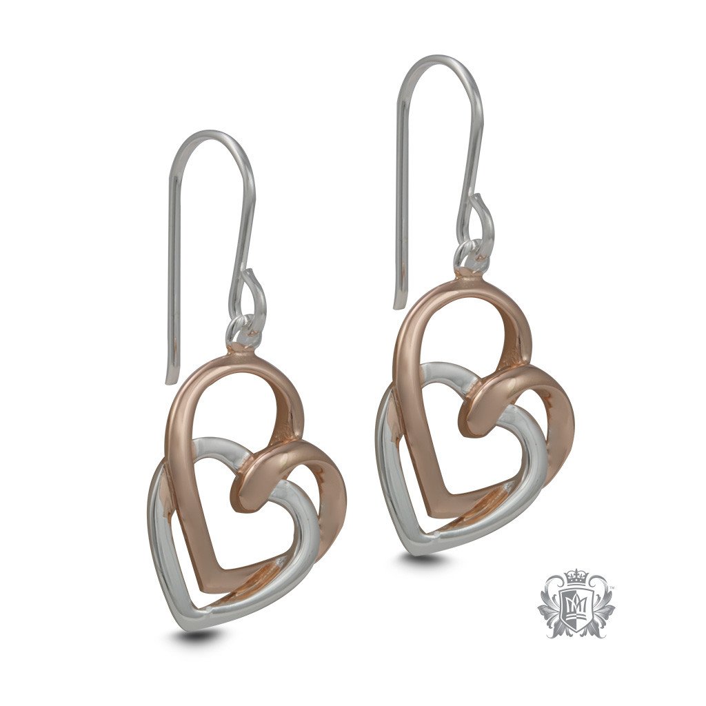 Hearts Embrace Hanger Earrings  - Silver Rose Gold