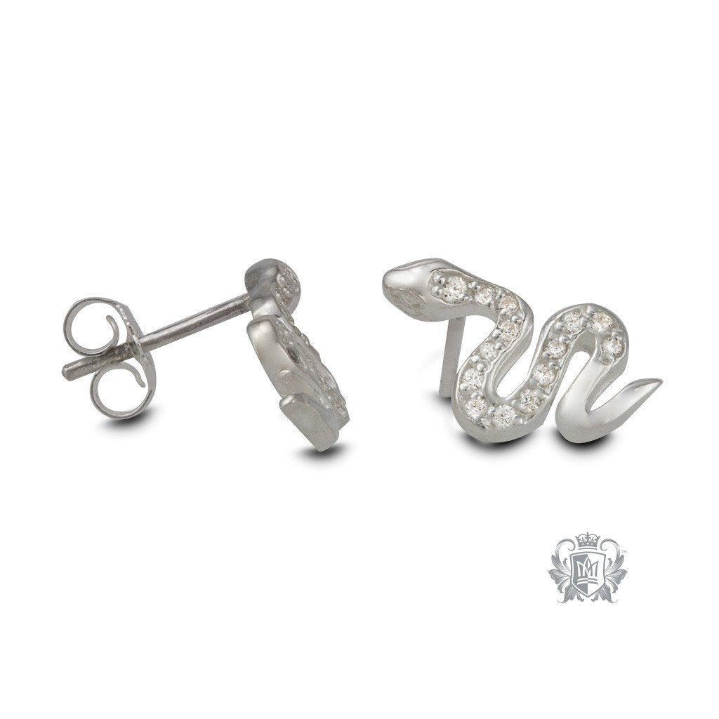 Sparkling Snake Sterling Silver Earrings - side