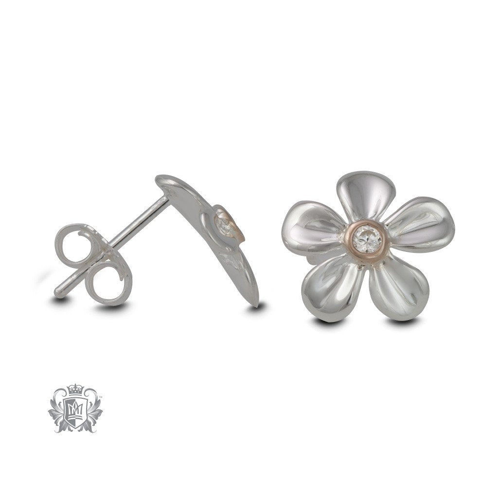 Dazzling Daisy Earrings with Rose Gold Accent - side