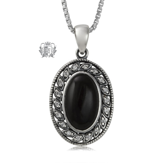 Leafy Oval Black Onyx Pendant