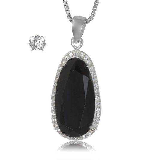 Black Onyx Drop Pendant Sterling Silver Necklace