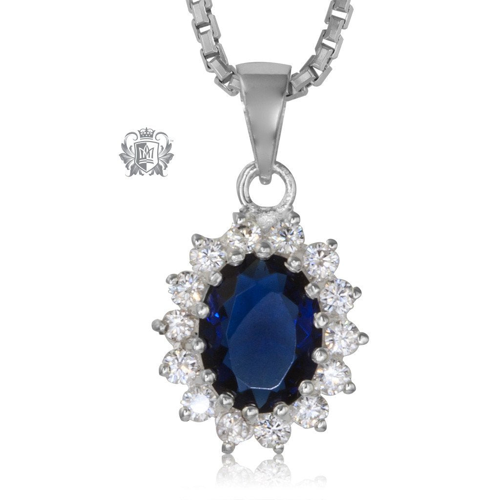 Oval Cubic Cluster Pendant - Sapphire Blue Cubic