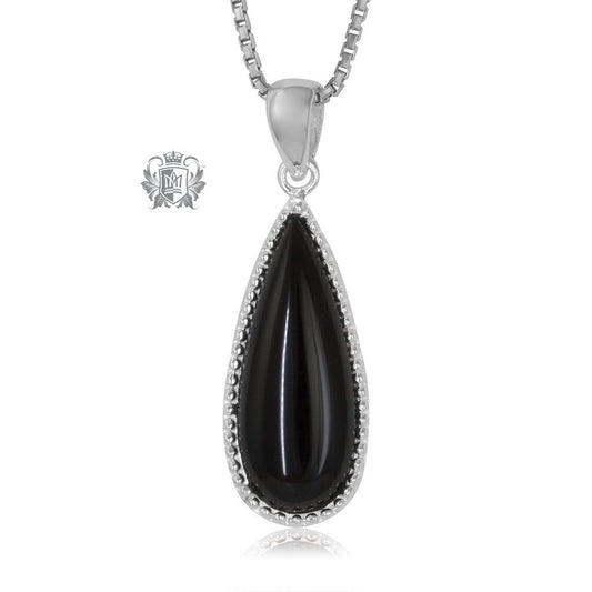 Black Onyx Teardrop Pendant Sterling Silver Necklace