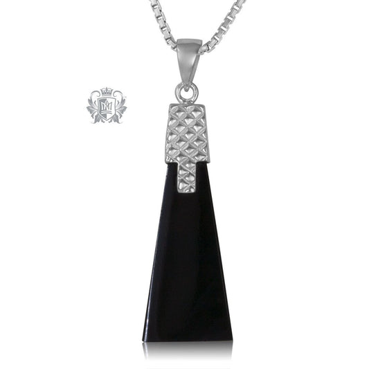 Sterling Silver Necklace Black Onyx Deco Pendant