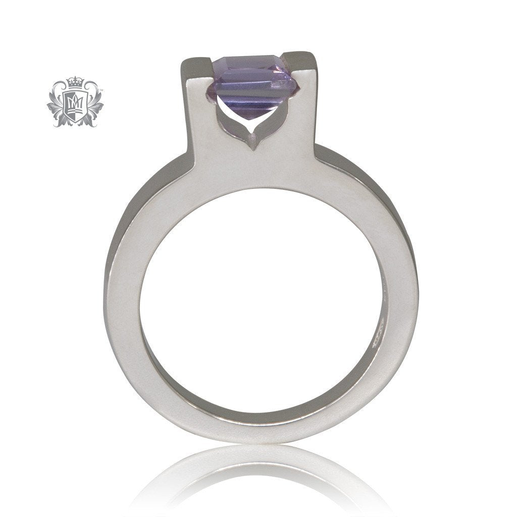 Amethyst Cubic Floating Channel Set Ring Sterling Silver Side