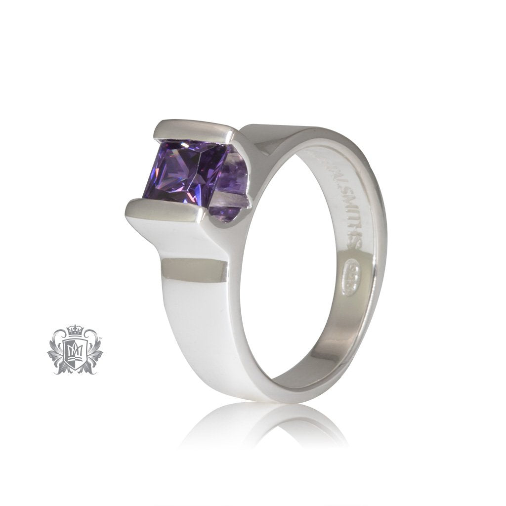 Amethyst Cubic Floating Channel Set Ring Sterling Silver Front