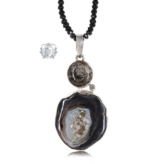 Black Agate & Rutilated Quartz Statement Necklace