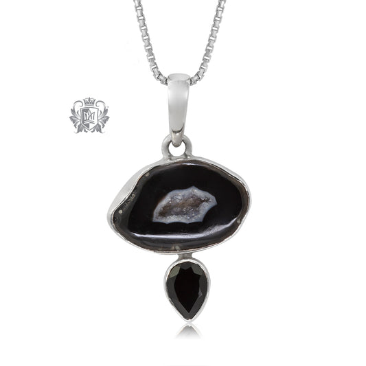 Black Spinel & Black Agate Slice Pendant