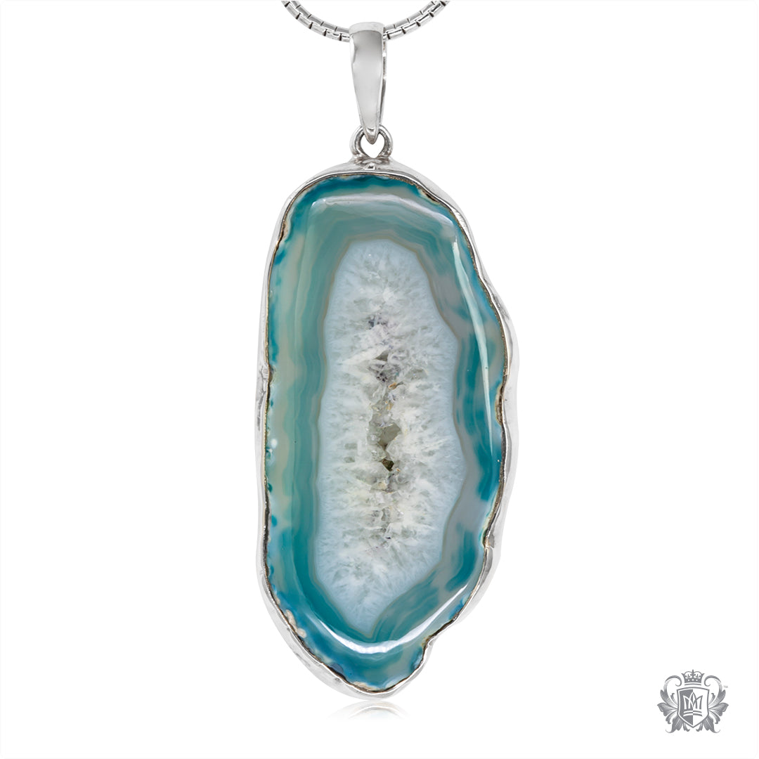 Large Blue Agate Geode Pendant