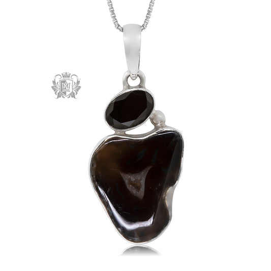 Black Agate Slice & Black Spinel Pendant