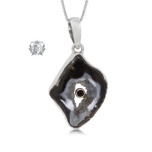 Black Agate Slice and Black Spinel Pendant