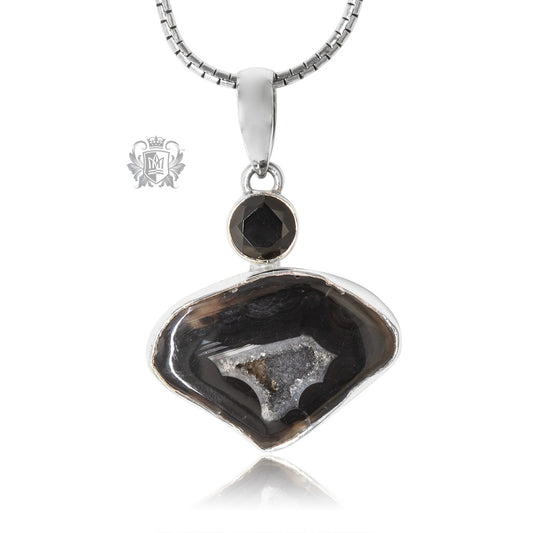 Black Agate Slice & Black Spinel Pendant