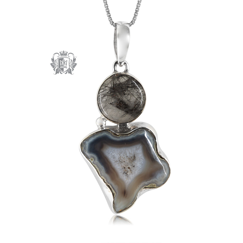 Black Agate Slice and Rutilated Quartz