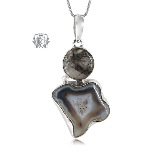 Black Agate Slice and Rutilated Quartz