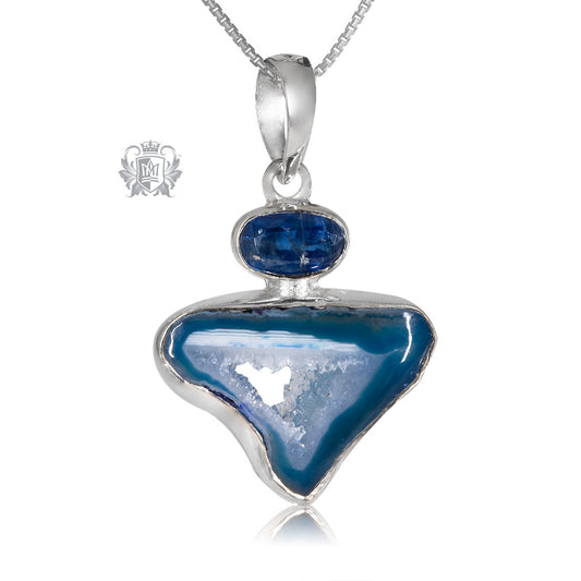 Denim Agate Slice with Iolite Pendant