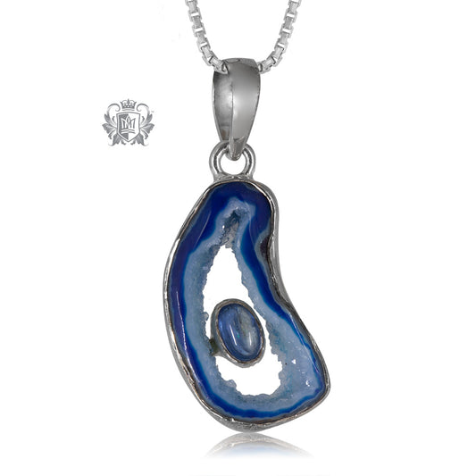 Denim Agate Slice with Iolite Pendant