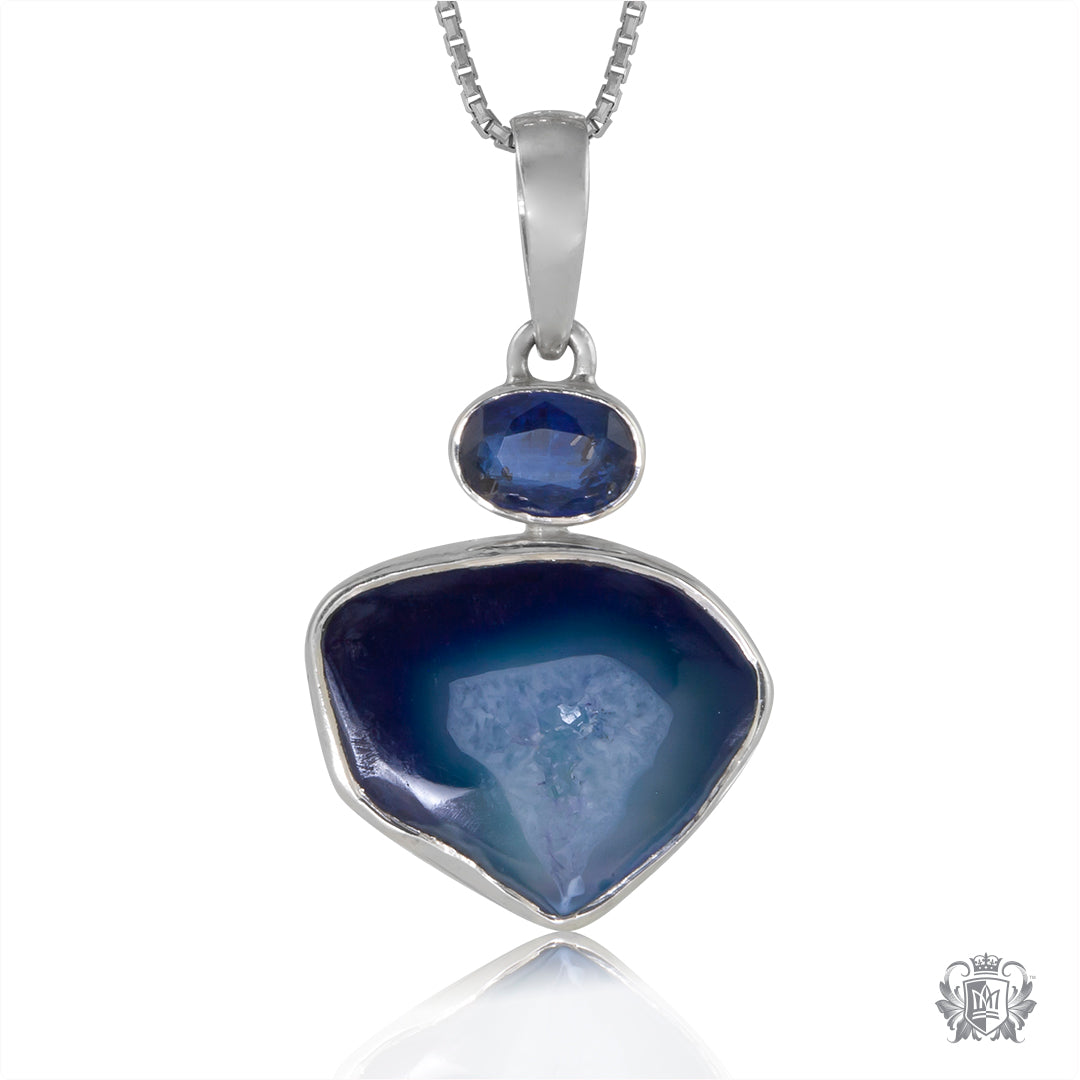 Denim Agate Slice with  Iolite Pendant
