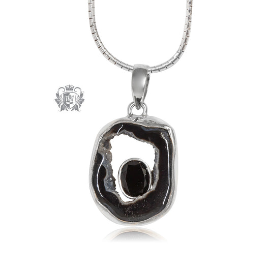 Black Agate Slice and Black Spinel Pendant