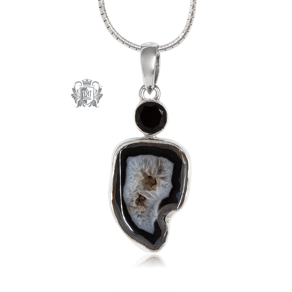 Black Agate Slice and Black Spinel Pendant