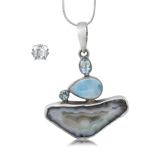 Sea Blue Agate with Larimar Accent Pendant