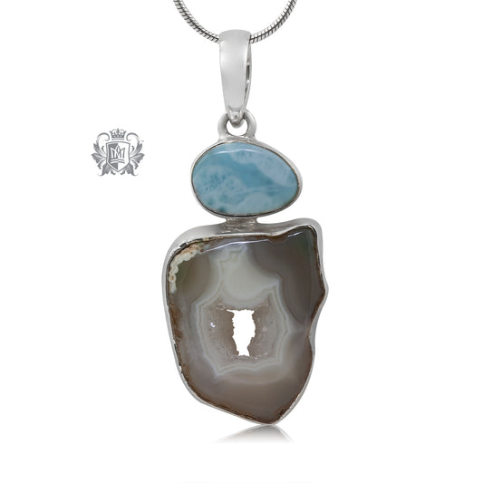 Sea Blue Agate Slice with Latimar Accent Pendant