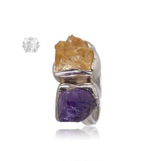 Rough Tanzanite and Citrine Ring