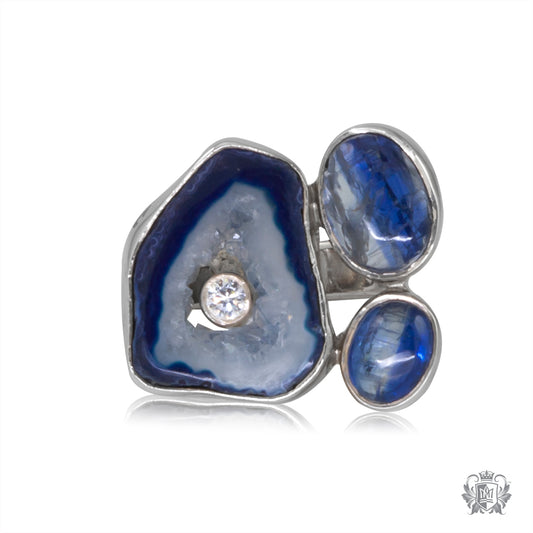 Triple Segmented Denim Agate Ring