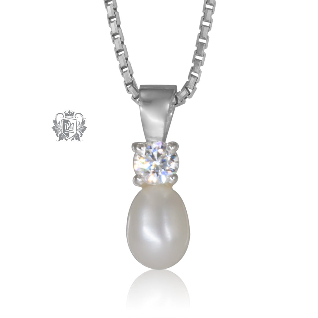 Round Cubic Fresh Water Pearl Pendant