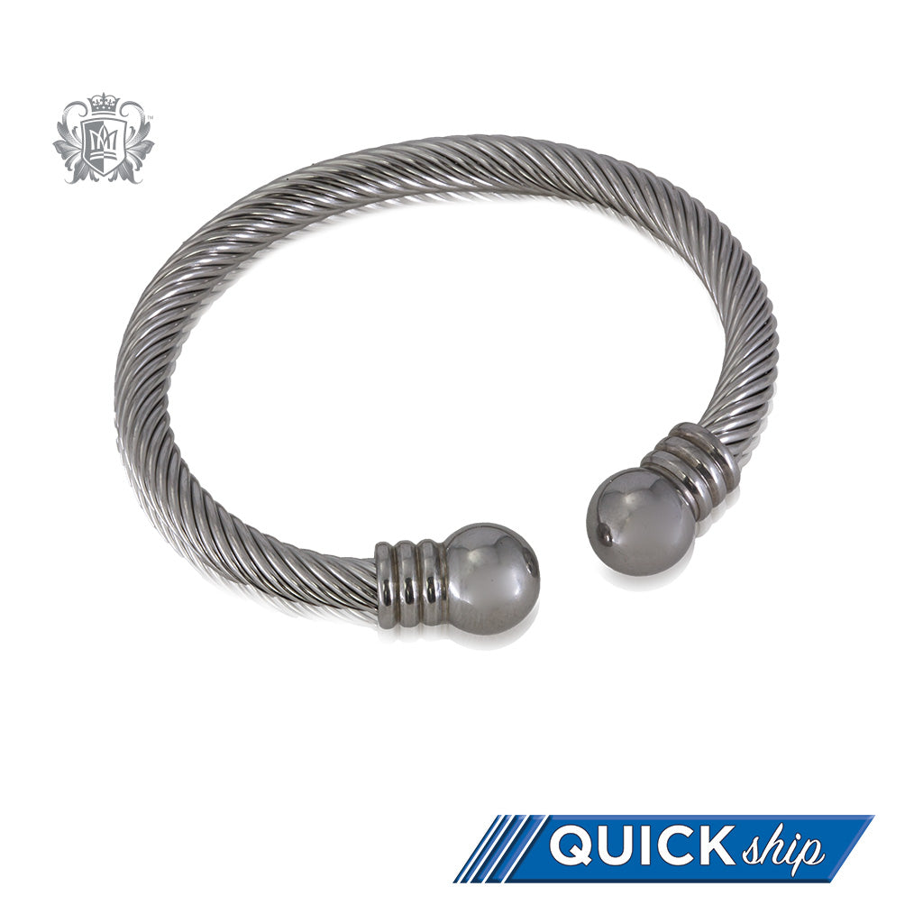 Large Sphere Open Cuff Stainless Steel Bangle Bracelet