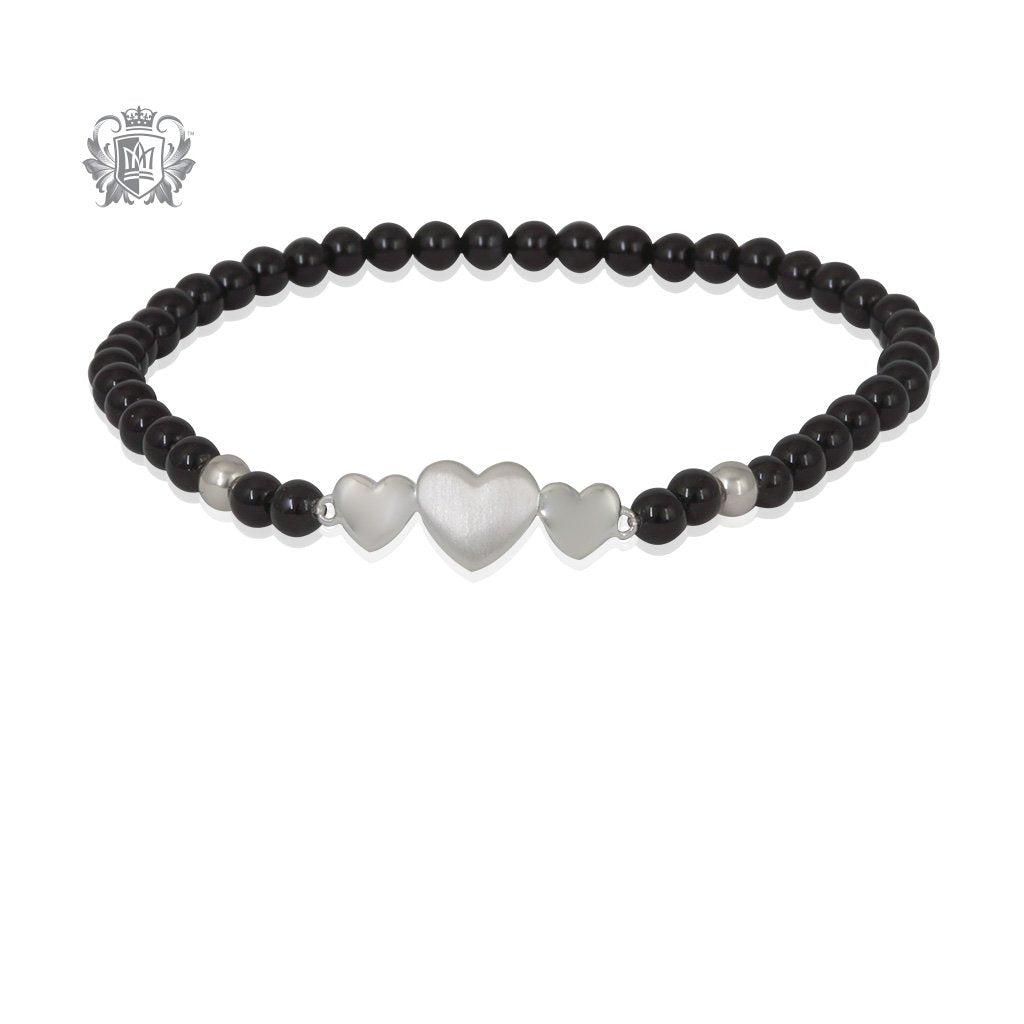 Black Onyx Triple Heart Friendship Bracelet