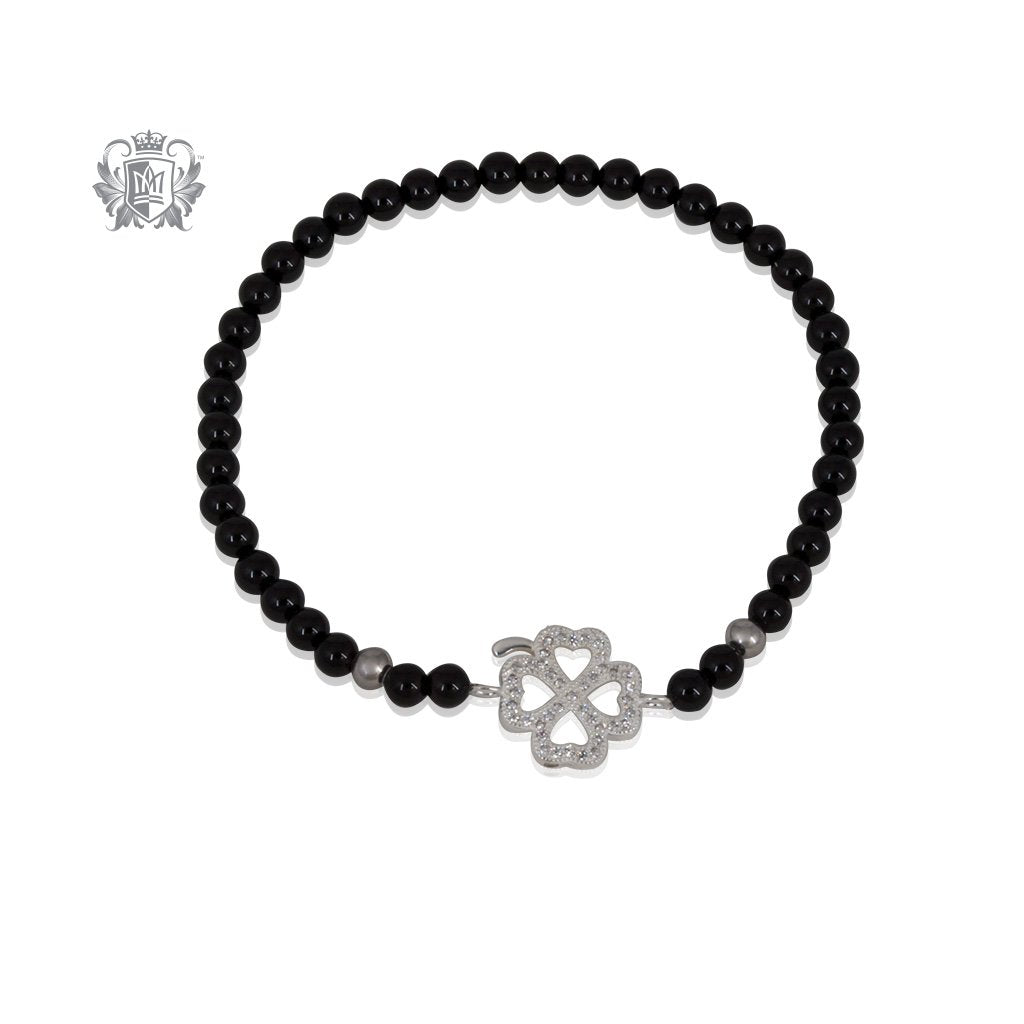 Lucky Clover Friendship Bracelet Black Onyx Sterling Silver