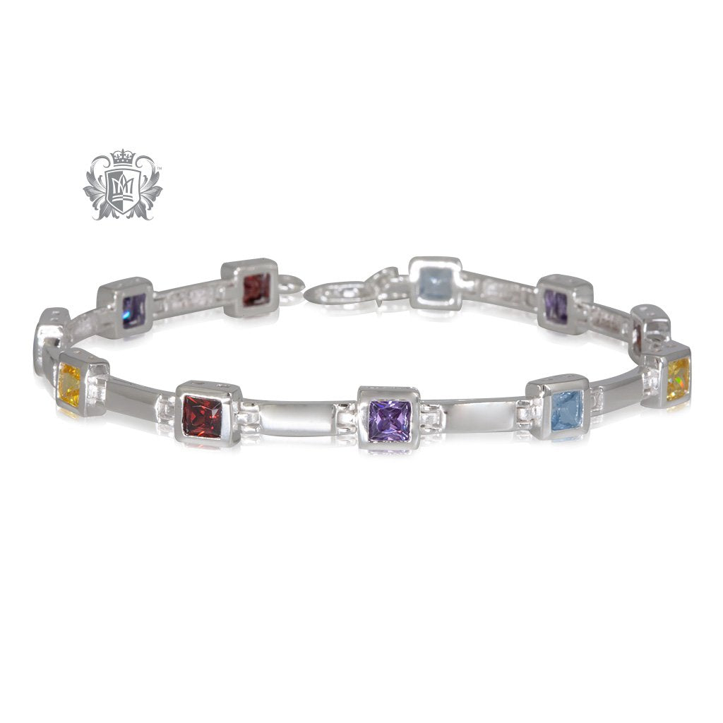 Amethyst Garnet Citrine Blue Topaz Cubic Gemstone Link Bracelet Metalsmiths Sterling Silver