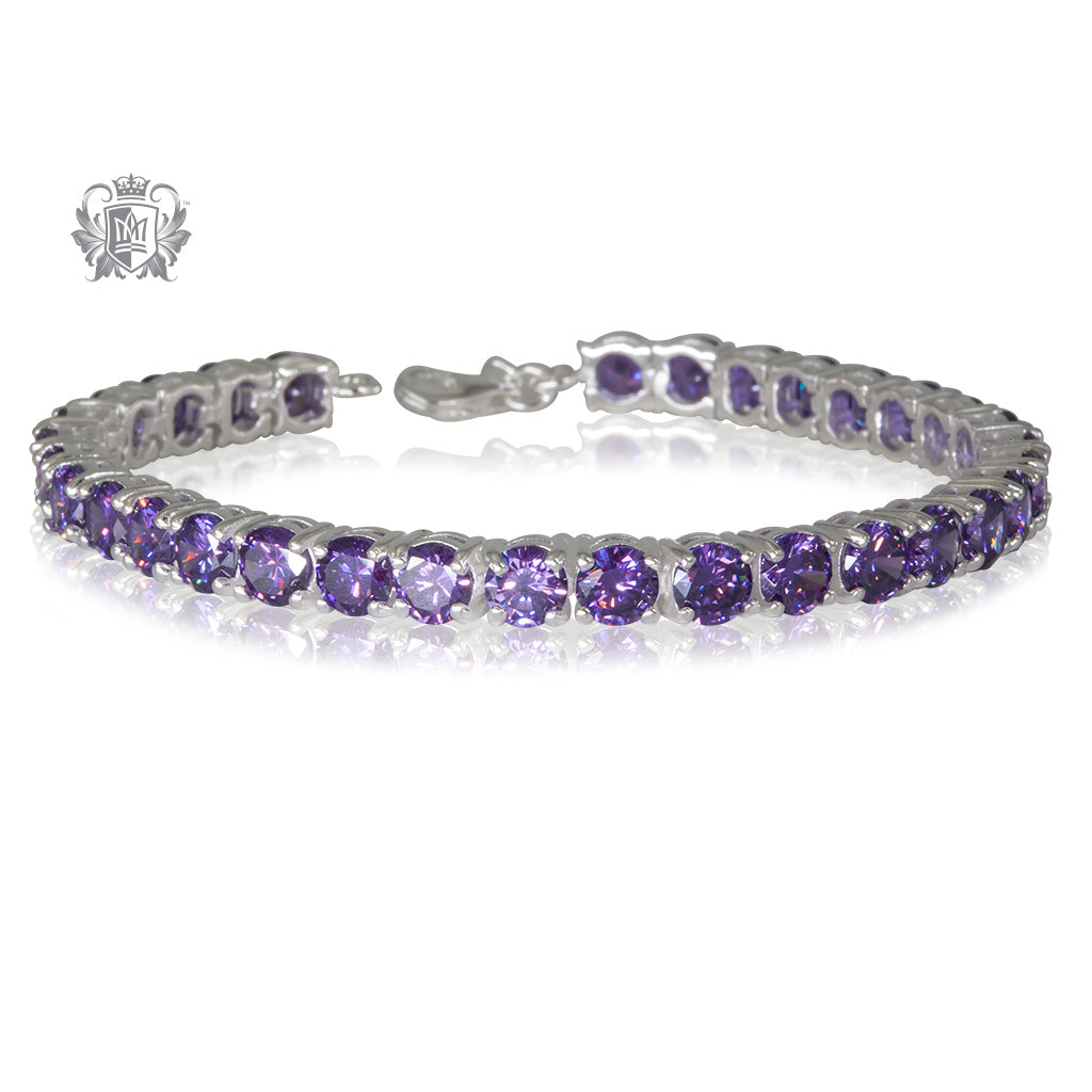 Amethyst Cubic Prong Set Gemstone Tennis Bracelet Sterling Silver