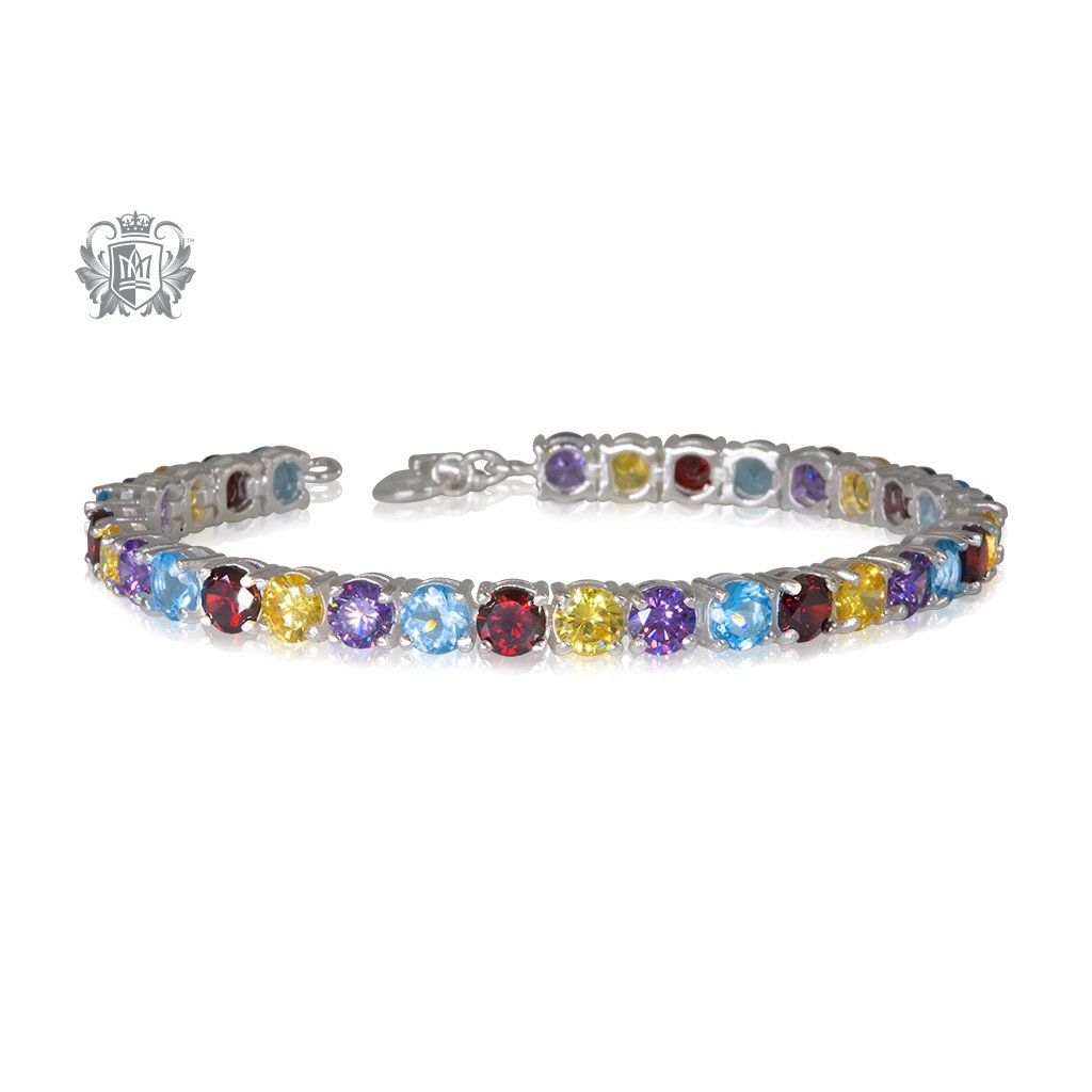 Amethyst Blue Topaz Citrine Garnet Cubic Prong Set Sterling Silver Braclet