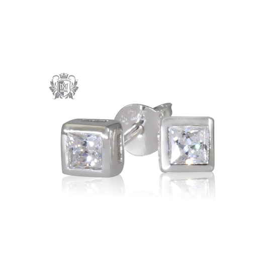 Square Bezel Set Stud Earrings