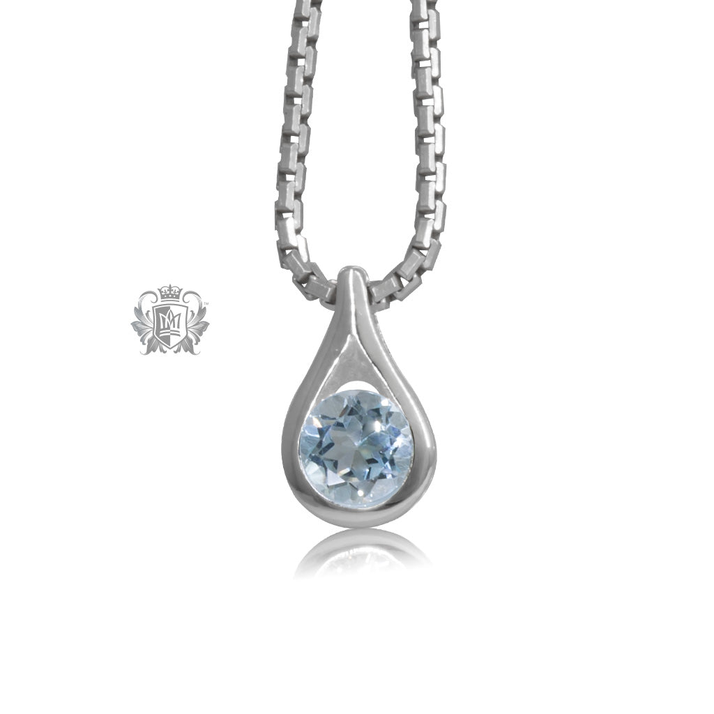 Sterling Silver Blue Topaz Cubic Pendant