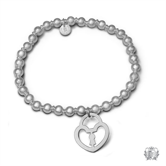 Dangling Heart on a Beaded Silver Bracelet