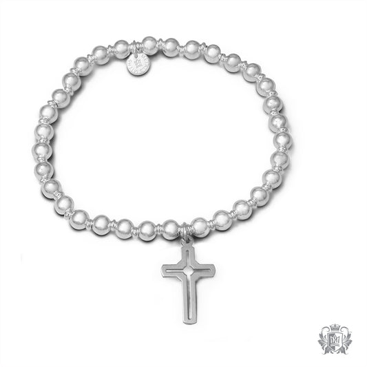 Dangling Cross on a Beaded Sterling Silver Bracelet