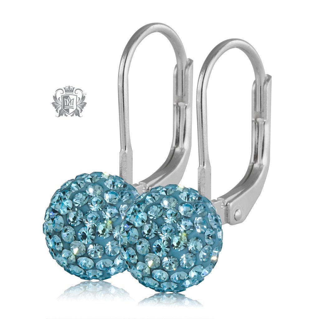 Aquamarine Austrian Crystal Shambhala Lever Back Earrings Sterling Silver