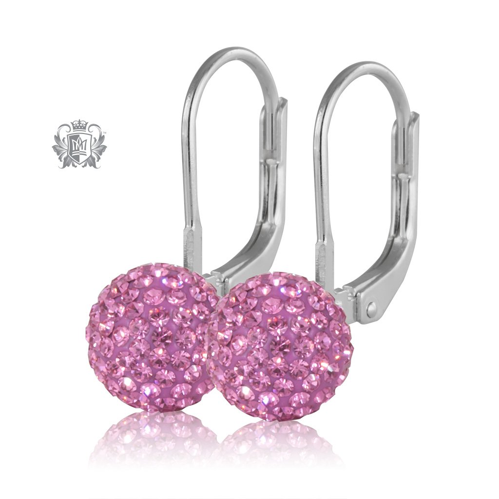 PInk Austrian Crystal Shambhala Lever Back Earrings Sterling Silver