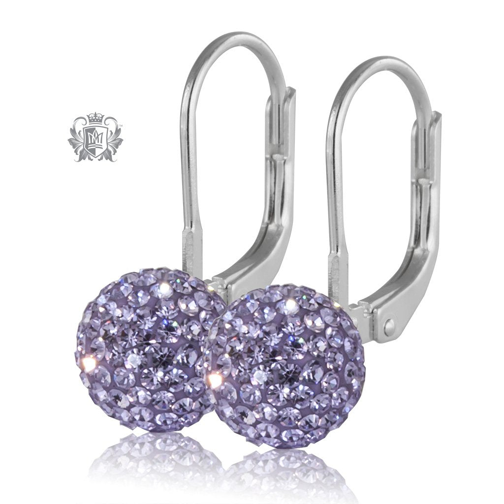 Lavender Austrian Crystal Shambhala Lever Back Earrings Sterling Silver
