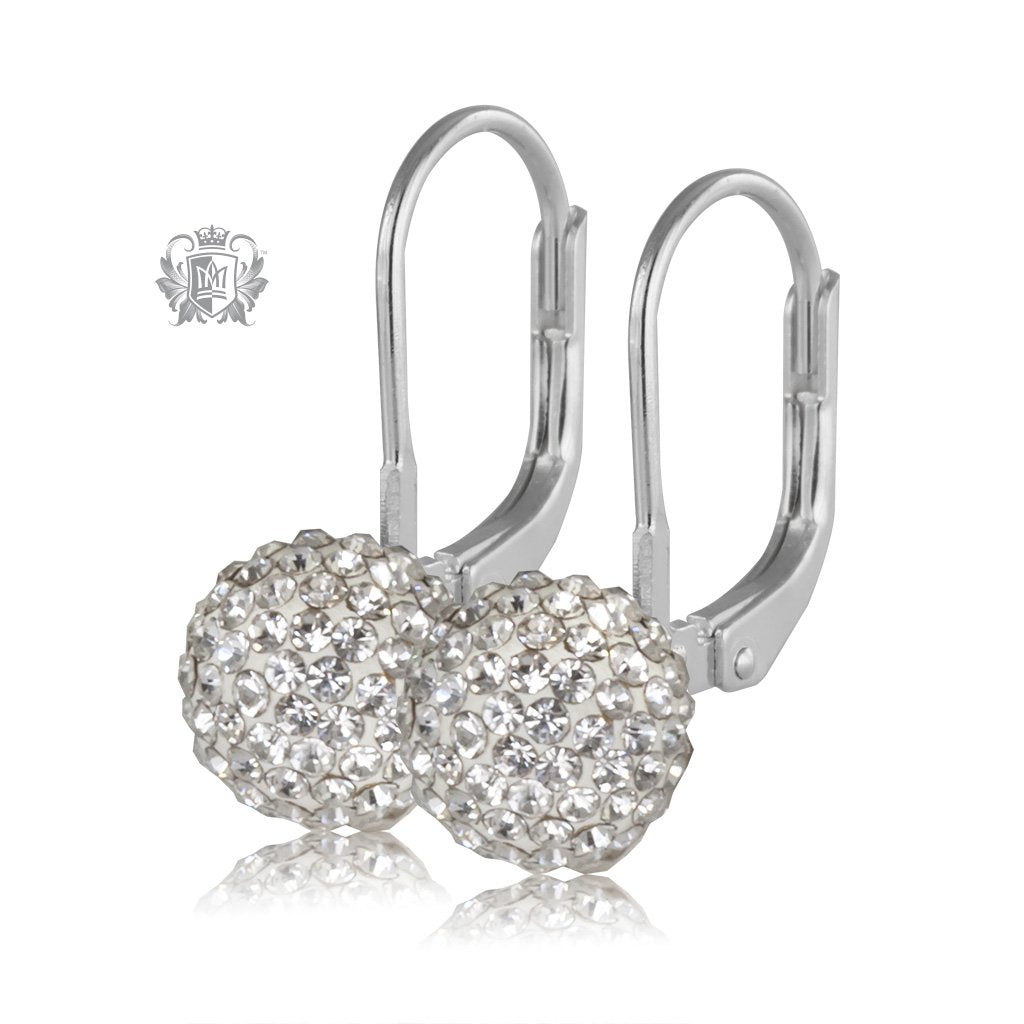 White Austrian Crystal Shambhala Lever Back Earrings Sterling Silver