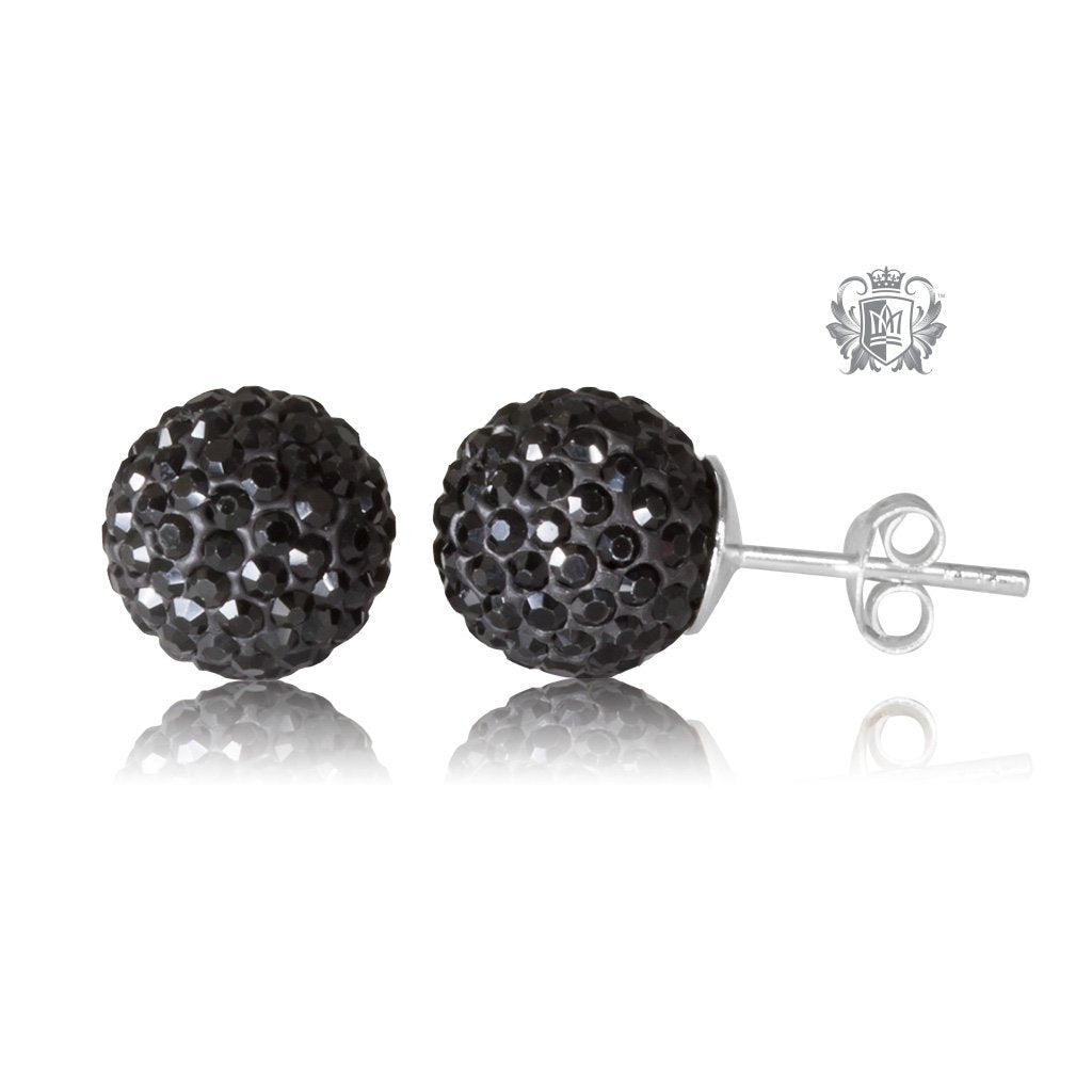 Black Austrian Crystal Shambhala Stud Earrings Sterling Silver