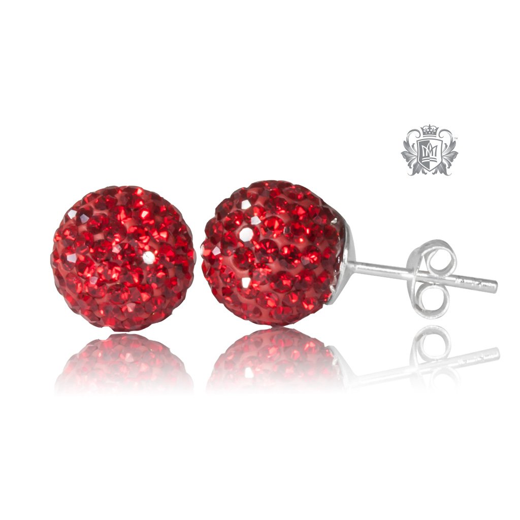 Red Austrian Crystal Shambhala Stud Earrings Sterling Silver