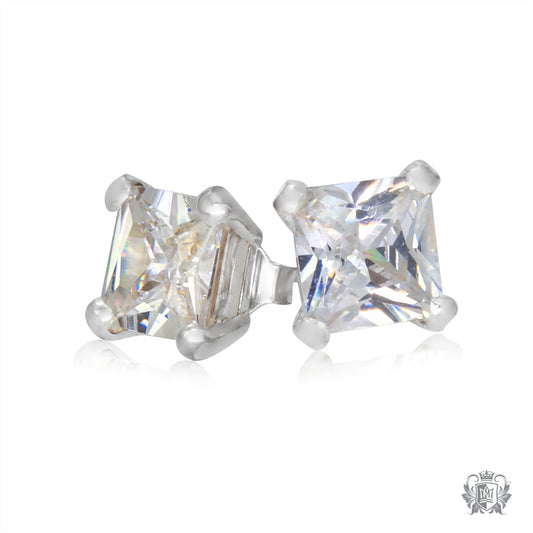 Square Clear CZ Prong Studs