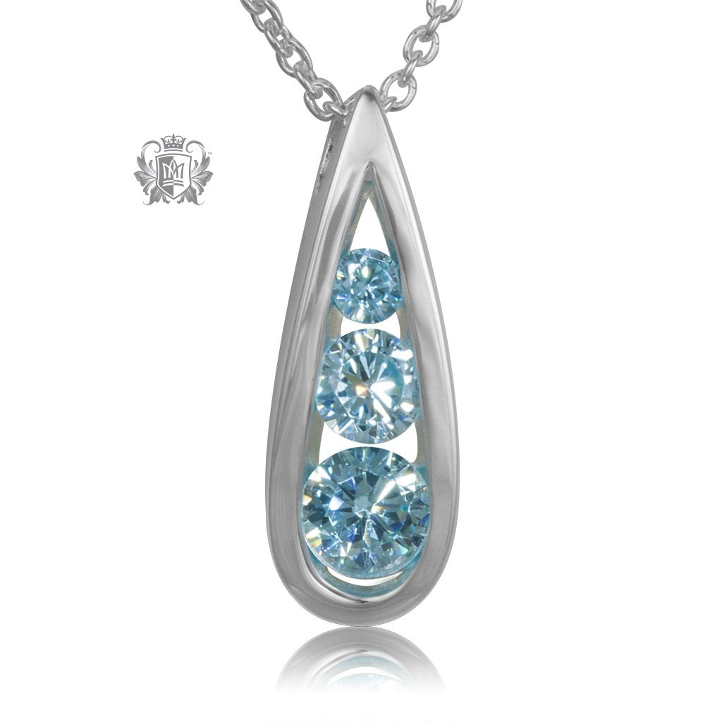 Blue Metalsmiths Sterling Triple Stone Tear Drop Pendant