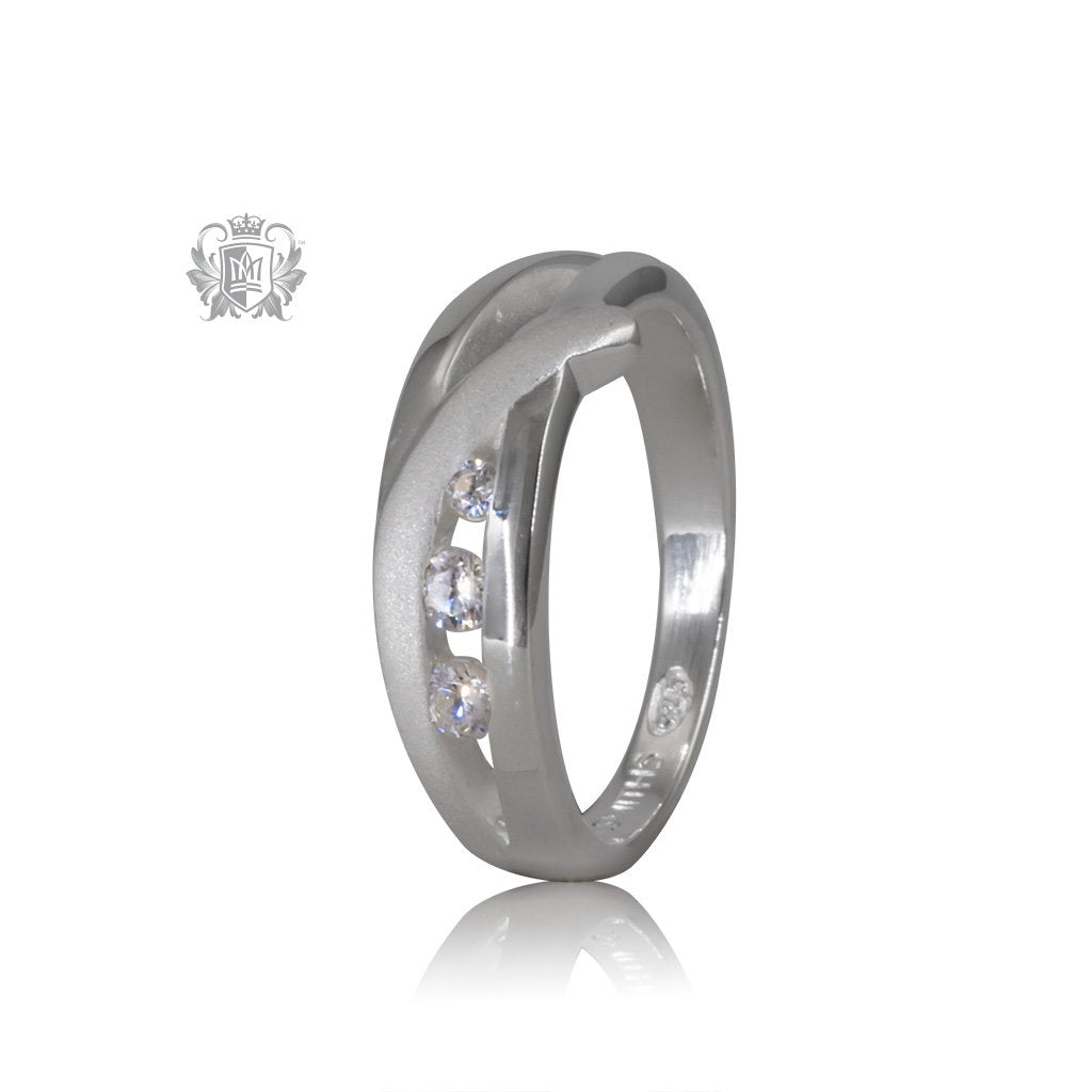 Dual Texture Cubic Cross Over Ring - Sterling Silver