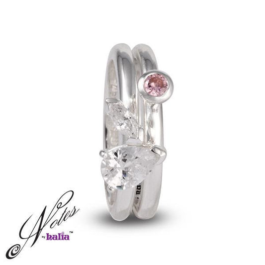 Pink Cubic Bold Debut Stacking Ring Set Sterling Silver Notes by Halia