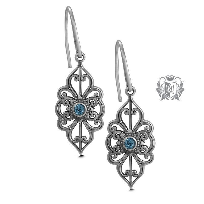 Blue Topaz Panos K Marquise Scroll Earrings Metalsmiths Sterling Silver